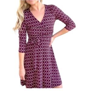 41 Hawthorn Renesme Jersey Faux Wrap Midi Dress Purple Gray Geo Cube Print Sz M